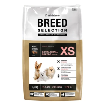 Tüte ‚BREED SELECTION‘ Hundefutter, XS Extra Small Breeds, 2,5 kg, Single Protein & getreidefrei, 35% Rind, 23% Protein.
