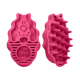 Rosa KONG Zoom Groom Gummibürste in Hundeform mit Hundegesicht, den Aufschriften KONG und Zoom Groom sowie stacheliger Rückseite.