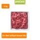 Verpackung von proCani Rind-Poultry-Grieben-Mix für Hunde, mit einem klaren Plastiktablett mit rohem Fleisch, einem Etikett in deutscher Sprache und einem '28x'-Abzeichen.