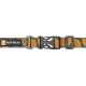 Bunter Hundehalsband von Ruffwear mit einem blauen, orangefarbenen und gelben Muster, mit einer stabilen Schnalle und einem Logo-Etikett.