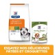 Croquettes et friandises pour chiens Hill's Prescription Diet Urinary + Metabolic avec un chien souriant et le texte : "Essayez nos délicieux repas et croquettes."