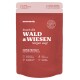 Czerwone opakowanie dla przysmaków dla psów "mammaly" zatytułowane "Snack die WALD & WIESEN," z napisem "SUPER PROTECT" i korzyściami takimi jak "Hautabwehr-Snacks für Hunde."