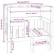 Illustration eines Haustierbettes mit in Zentimetern und Zoll beschrifteten Abmessungen, das ein zweistufiges Design für Haustiere aufweist.