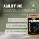 Eine Tüte ALPHAZOO Spielfreude Hundetabletten mit "Agility und kraftvolle Bewegung" und Ansprüchen an Kraft, lokale Produktion und natürliche Zutaten.