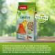 PANTO Vogelfutterbeutel mit einem gelben und roten Kanarienvogel, der Samen und Text über "Pluramin Vogel-Fit" und dessen Vorteile zeigt.