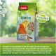 PANTO Vogelfutterbeutel mit einem gelben und roten Kanarienvogel, der Samen und Text über "Pluramin Vogel-Fit" und dessen Vorteile zeigt.