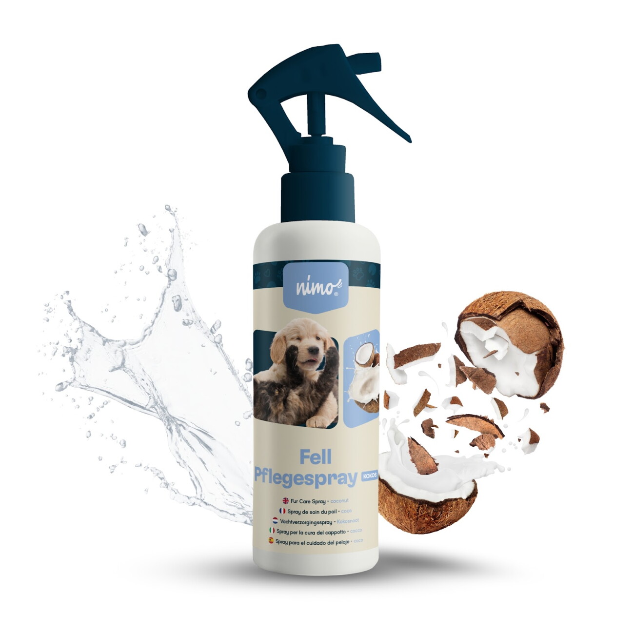 Nimo Weiß Fell Pflegespray Kokos Für Hunde & Katzen - Verleiht Dem Fell Glanz Und Pflegt Es - 0.25 L - Bild 2
