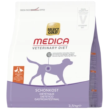 Beutel Select Gold Medica Veterinary Diet, violette Hundesilhouette, "SCHONKOST Gastrointestinal", 2,5 kg, mit Huhn und Reis