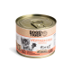Dosen Katzenfutter, beschriftet mit "DOGS'n TIGER NESTHÄKCHEN GEFLÜGEL", mit einer verspielten Kätzchen-Grafik, die "100% NATURAL" und "70% Geflügel" angibt.