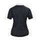 Rückansicht eines schwarzen Poloshirts mit einem weißen gepunkteten Kragen, das ein schlankes und modernes Design zeigt.