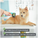 Eine Person bürstet einen hellbraunen Pomeranian mit einer doppelseitigen Bürste. Text: "Weiche Bürsten glätten das Deckhaar."
