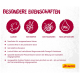 Poster 'BESONDERE EIGENSCHAFTEN' mit Symbolen beschriftet Lachsöl, Getreidefrei, Anti-Haarballen, Harn-pH-Kontrolle und Josera-Logo.