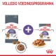 Afbeelding van Royal Canin's Appetijt Controle kattenvoer: een zak brokjes, een zak natvoer en een bord met natvoer, met 'VOLLEDIG VOEDINGSPROGRAMMA.'