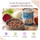 Bild, das FAVLY-Hundefutter mit herkömmlichem Hundefutter vergleicht und Vorteile wie frische Zutaten, Transparenz und natürlichen Duft hervorhebt.
