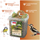 PANTO Winterbox-Eimer mit Vogelfutter, Fettkugeln und Ring; Specht-Label; abgebildet sind Blaumeise und Specht; deutscher Text.