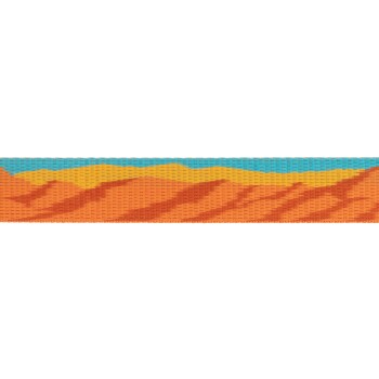 Bunte Hundeleine mit einem Wüstenlandschaftsdesign mit orangefarbenen Sanddünen und blauem Himmel.