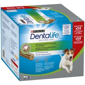 Lot de 54 friandises Purina Dentalife pour soins bucco-dentaires quotidiens pour chiens, nettoie les dents difficiles d'accès, pour petits chiens de 7-12 kg, accepté par VOHC.