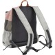 A stylish pet carrier backpack featuring a gray and pink design, mesh panels for ventilation, and adjustable straps.