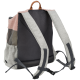Stylische Haustiertrage-Rucksack mit einem grau-pinken Design, Netzpaneelen zur Belüftung und verstellbaren Riemen.
