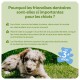 Texte en français expliquant l’importance des friandises dentaires pour chiots avec une photo d’un chiot mâchant une friandise sur l’herbe, étiquetée « Dès 3+ mois ».