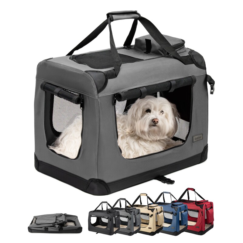 Lionto Hundetransportbox - Faltbar - Grau M