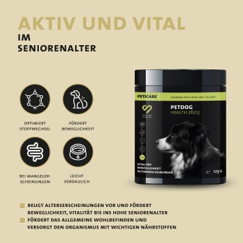 Peticare Senior Pulver für Hunde, fördert Vitalität & Beweglichkeit im Alter | 125 gr