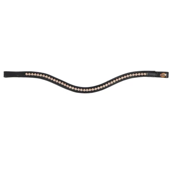 Schwarzes Leder-Hundehalsband mit einem wellenförmigen Design, verziert mit funkelnden roségoldenen Kristallen entlang der Mitte.