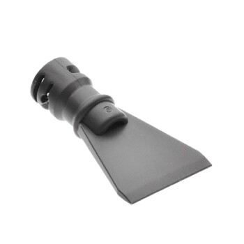 Schwarzes Haustierpflegewerkzeug mit einer breiten, flachen Klinge und einem zylindrischen Griff, entworfen zum Entfernen von losem Fell.