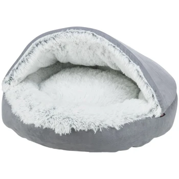 Hunde-Höhlen-Bett Harvey grau/ schwarz/ weiß 70 cm, 47 cm, 70 cm Gemütliches graues Haustierbett mit einem weichen, flauschigen weißen Innenraum, entworfen für kleine Tiere zum Einkuscheln.