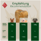 Bild, das ein Empfehlungsschema für Hundekauspielzeuggrößen basierend auf dem Gewicht zeigt: S für Hunde <10kg (~10cm), M für 10-20kg (~15cm), L für >20kg (~20cm).