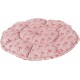 Panier rond tufté en peluche rose avec motif de nœuds rouges, coussin segmenté en forme de donut