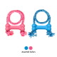 Deux jouets pour chiens en corde KONG en forme d'os (rose et bleu) avec franges ; la marque KONG sur les os et le texte « Couleurs assorties » visible.