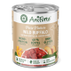 Dosen-Hundefutter mit der Aufschrift "AniForte Pure Nature Wild Buffalo", mit 60% Büffelfleisch, glutenfrei und in Deutschland hergestellt.