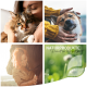 Eine Collage von einer Person mit einer Katze, einer anderen mit einem Hund und einer Frau mit einem Pferd, die den Text "NATURPRODUKTE" und "Damit es dir gut geht" zeigt.
