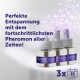 Drei Feliway Optimum Pheromon-Nachfüllfläschchen mit violetten Etiketten, deutsche Überschrift und '3x 30 Tage'.