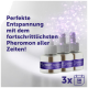 Drei Feliway Optimum Pheromon-Nachfüllfläschchen mit violetten Etiketten, deutsche Überschrift und '3x 30 Tage'.