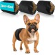 Ein französischer Bulldogge, die eine blaue Haustierwindel trägt, steht vor drei bunten Haustierwindeln (blau, grün, schwarz) mit dem Text "3er-Set."