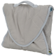 Sac de transport pour animaux de compagnie gris clair avec une poignée, présentant un design matelassé et une structure pliable pour un rangement facile.
