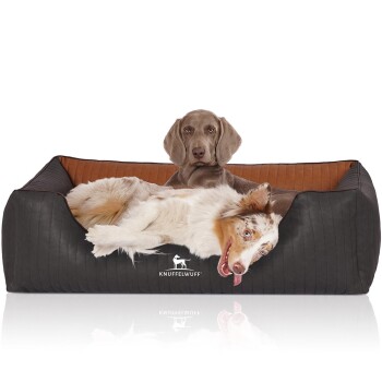 Orthopädisches Hundebett Rough Road aus laser-gestepptem marmoriertem Kunstleder rot/ schwarz XL