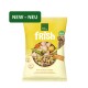 Gelbe Real Nature frish Hundefuttertüte für Erwachsene zeigt Schüssel mit Huhn, Kartoffel, Karotte & Erbsen und grünes 'NEW - NEU'-Label.