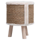 Rundes Haustierbett aus gewebten Naturfasern mit einer weichen, flauschigen Oberseite und Holzbeinen, ideal für kleine Haustiere.