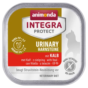Integra Protect Adult Urinary Struvitstein Kalb 16x100 g Animonda Integra Protect Urinary Hundefutterdose, mit einer Kalbsformel. Wichtige Details sind "HARN-PH < 6.5" und "KEIN GETREIDE."