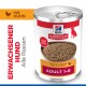 Dose Hill's Science Plan Hundefutter, Adult 1–6, Pastete (Laib) mit Huhn; Etikett mit der Aufschrift 'ERWACHSENER HUND'.