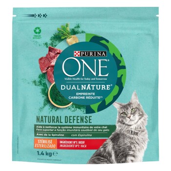 DualNature - NATURAL DEFENSE - Croquettes Spécial Chat Stérilisé Bœuf et Spiruline 1,4 kg