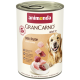 Dose Animonda GranCarno Adult 1+ Hundefutter mit Truthahn, zeigt einen glücklichen Golden Retriever und Fleischstücke.