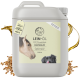 Behälter mit LEIN-ÖL (Leinöl) für Haustiere, beschriftet mit einem Pferd und einem Hund, betont, dass es 100% natürlich und reich an Omega-3 und Omega-6 ist.