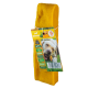 Jouet à mâcher pour chien jaune avec une étiquette présentant un chien mâchant une friandise, marqué "XL size" et "mit Kurkuma," indiquant l'inclusion de curcuma.