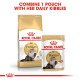 Royal Canin Persian cat food packaging shows a kibble bag and wet food pouch with a Persian cat, stating, "Combine 1 pouch with daily kibbles."