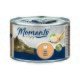 Cat food can with a tab lid, featuring a lounging tabby cat, the text "Moments to enjoy," and "Huhn Poulet Chicken" on the label.