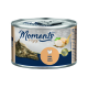 Katze Futterdose mit einem Klappdeckel, mit einer sich ausruhenden getigerten Katze, dem Text "Moments to enjoy" und "Huhn Poulet Chicken" auf dem Etikett.